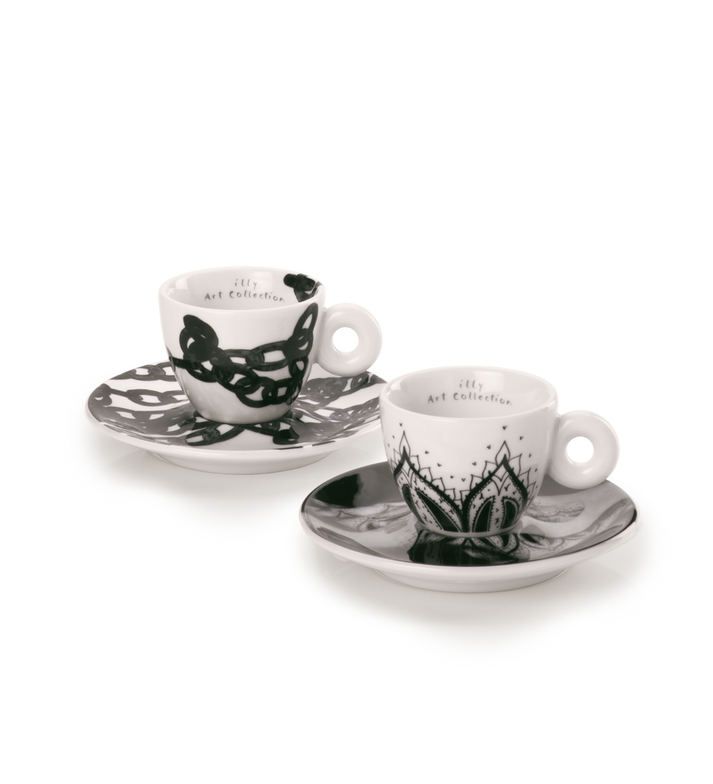 Art Collection, Genesi Collection 2 Numbered and Signed Espresso Cups Monica Bonvicini and Shirin Neshat Coffee Cups with Saucer